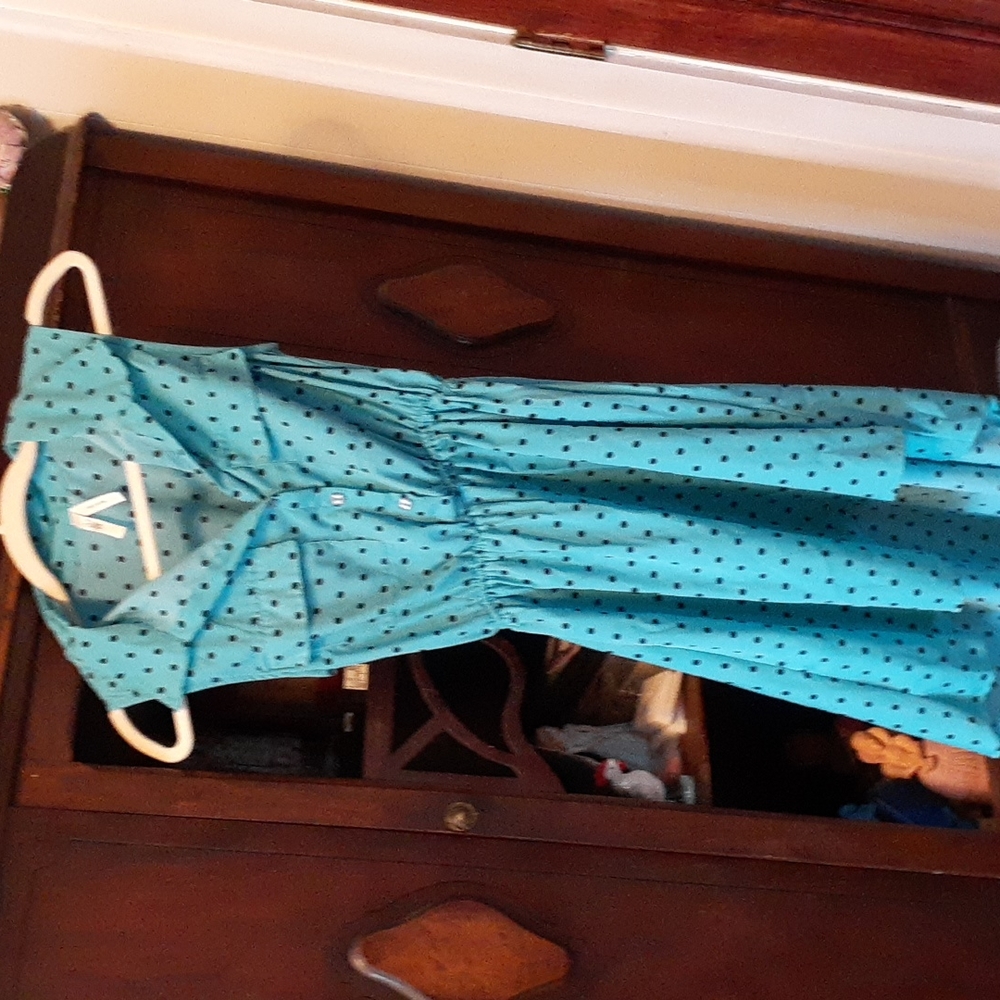 Blue w/black polka dot hi/low dress, sz S